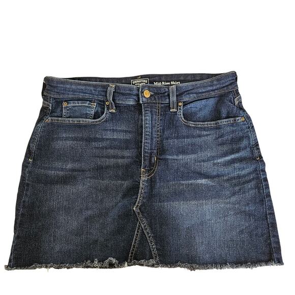 Y2K SIGNATURE LEVI STRAUSS Dark Blue Stretch Cut-Off Denim Mid-Rise Skirt Size L - Picture 3 of 7